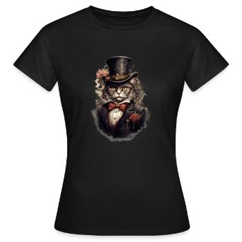 Katze im 1800 Jahre Stil Gekleidet Nobel Barock - Frauen T-Shirt - Schwarz - Vorne - AI Model Female 172 dark (172cm)