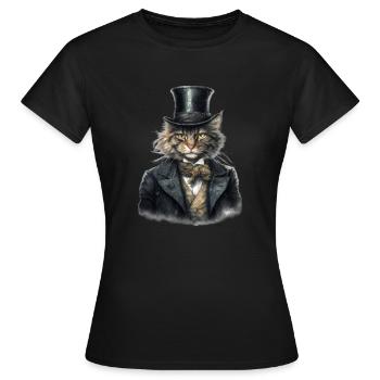 Katze im 1800 Jahre Stil Gekleidet Nobel Barock - Frauen T-Shirt - Schwarz - Vorne - AI Model Female 172 dark (172cm)