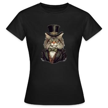 Katze im 1800 Jahre Stil Gekleidet Nobel Barock - Frauen T-Shirt - Schwarz - Vorne - AI Model Female 172 dark (172cm)