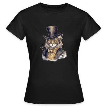 Katze im 1800 Jahre Stil Gekleidet Nobel Barock - Frauen T-Shirt - Schwarz - Vorne - AI Model Female 172 dark (172cm)