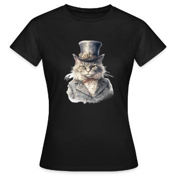 Katze im 1800 Jahre Stil Gekleidet Nobel Barock - Frauen T-Shirt - Schwarz - Vorne - AI Model Female 172 dark (172cm)