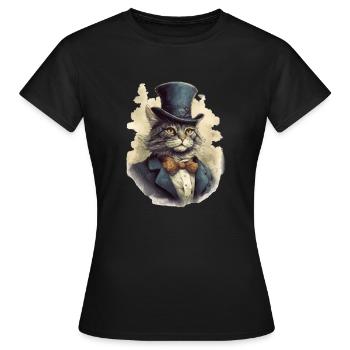 Katze im 1800 Jahre Stil Gekleidet Nobel Barock - Frauen T-Shirt - Schwarz - Vorne - AI Model Female 172 dark (172cm)