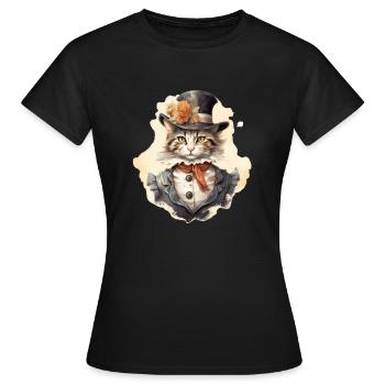 Katze im 1800 Jahre Stil Gekleidet Nobel Barock - Frauen T-Shirt - Schwarz - Vorne - AI Model Female 172 dark (172cm)