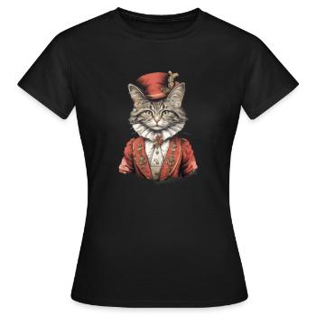 Katze im 1800 Jahre Stil Gekleidet Nobel Barock - Frauen T-Shirt - Schwarz - Vorne - AI Model Female 172 dark (172cm)