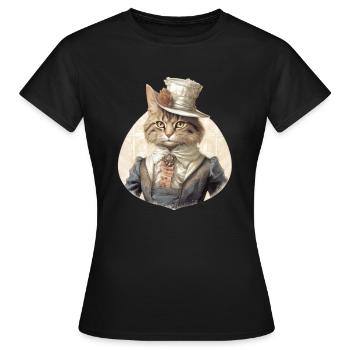 Katze im 1800 Jahre Stil Gekleidet Nobel Barock - Frauen T-Shirt - Schwarz - Vorne - AI Model Female 172 dark (172cm)