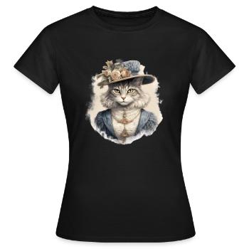 Katze im 1800 Jahre Stil Gekleidet Nobel Barock - Frauen T-Shirt - Schwarz - Vorne - AI Model Female 172 dark (172cm)