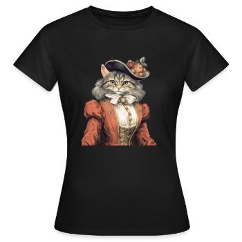 Katze im 1800 Jahre Stil Gekleidet Nobel Barock - Frauen T-Shirt - Schwarz - Vorne - AI Model Female 172 dark (172cm)