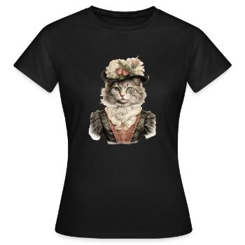 Katze im 1800 Jahre Stil Gekleidet Nobel Barock - Frauen T-Shirt - Schwarz - Vorne - AI Model Female 172 dark (172cm)