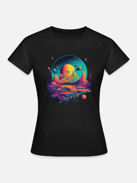 Futuristisch Leben auf Planeten - Frauen T-Shirt - Schwarz