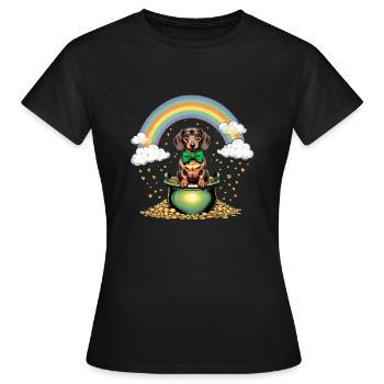 Teckel arc-en-ciel I Pot d’or Saint-Patrick - T-shirt Femme - noir - Devant - AI Model Female 172 dark (172cm)