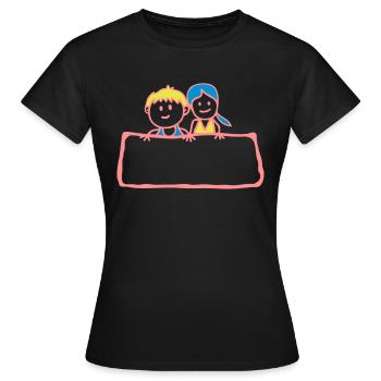 Zeichen-Panel Junge Mädchen Partei anniv - Frauen T-Shirt - Schwarz - Vorne - AI Model Female 172 dark (172cm)