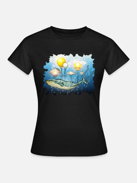 Wieloryb, latający wieloryb - Dame-T-shirt - sort