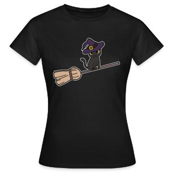Chat Balai de sorcière - T-shirt Femme - noir - Devant - AI Model Female 172 dark (172cm)