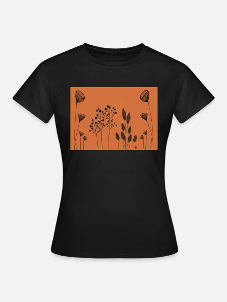 Fleurs fines dessinant orange noir - T-shirt Femme - noir