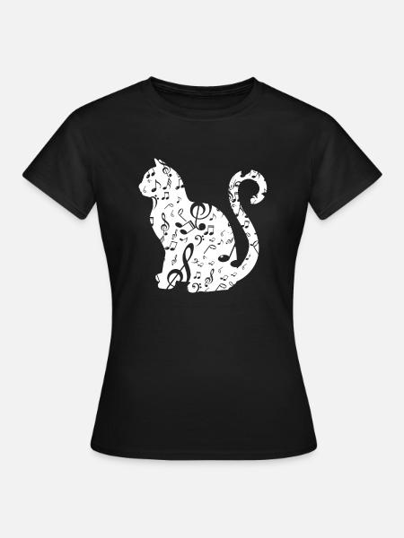 Katze Musik Noten Geschenk - Frauen T-Shirt - Schwarz