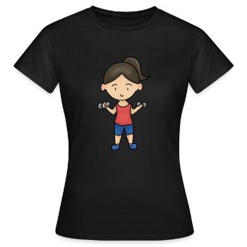Girl power brunette dumbbell gym workout - Women's T-Shirt - black - Front - AI Model Female 172 dark (172cm)