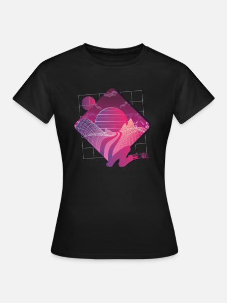 retrowave Landschaft - Frauen T-Shirt - Schwarz