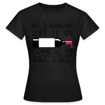 citation ameliore vin age bouteille humo - T-shirt Femme - noir - Devant - AI Model Female 172 dark (172cm)