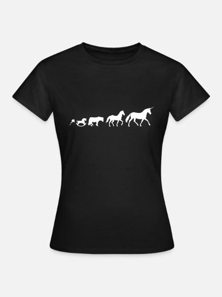Eenhoorn evolutie in wit - Vrouwen T-shirt - zwart