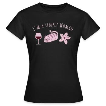 I'm a simple Woman| Wein Katze Blume Geschenk Frau - Frauen T-Shirt - Schwarz - Vorne - AI Model Female 172 dark (172cm)
