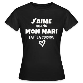 j aime mon mari / humour épouse - T-shirt Femme - noir - Devant - AI Model Female 172 dark (172cm)