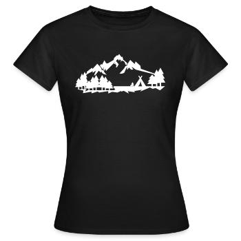Camping im Wald in den Bergen -Silhouette isolier - Frauen T-Shirt - Schwarz - Vorne - AI Model Female 172 dark (172cm)