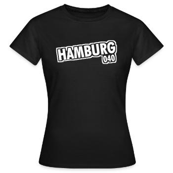 Hamburg - 040 - Hansestadt - Alster - Elbe - Frauen T-Shirt - Schwarz - Vorne - AI Model Female 172 dark (172cm)