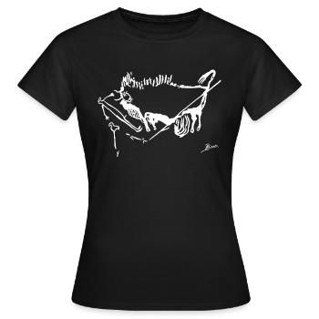 Bird Man with Bison Cave Painting - Frauen T-Shirt - Schwarz - Vorne - AI Model Female 172 dark (172cm)