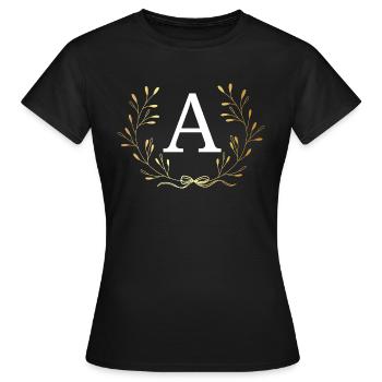 Buchstabe mit goldener Krone - Frauen T-Shirt - Schwarz - Vorne - AI Model Female 172 dark (172cm)