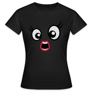 Erschrocken gucken Cartoon Gesicht Frau Weiblich - Frauen T-Shirt - Schwarz - Vorne - AI Model Female 172 dark (172cm)