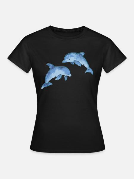 DELPHINE GEZEICHNETES SPIEL IM MEER - Frauen T-Shirt - Schwarz