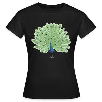 Paon en bleu et vert - T-shirt Femme - noir - Devant - AI Model Female 172 dark (172cm)