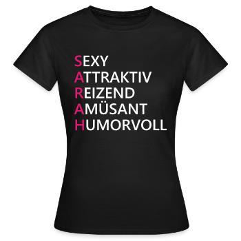 Sarah Name Geschenk - Frauen T-Shirt - Schwarz - Vorne - AI Model Female 172 dark (172cm)