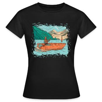 Fischer Fischen Berge Fisch Fischer Fischen Berge - Frauen T-Shirt - Schwarz - Vorne - AI Model Female 172 dark (172cm)