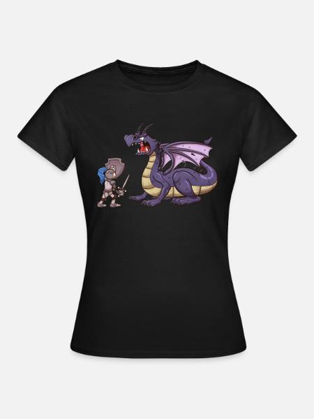Ritter VS Drache - Frauen T-Shirt - Schwarz