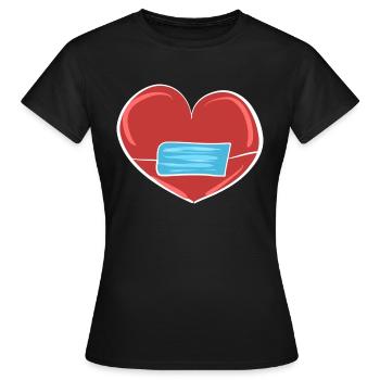masque cardiaque rouge protection corona - T-shirt Femme - noir - Devant - AI Model Female 172 dark (172cm)