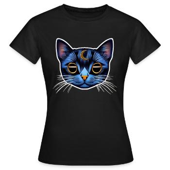 Katze mit Mondraum und Kosmos - Frauen T-Shirt - Schwarz - Vorne - AI Model Female 172 dark (172cm)