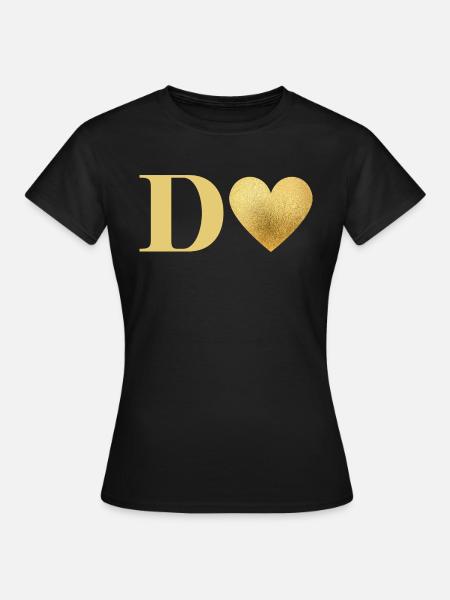 Goldener Herz-Brief - Frauen T-Shirt - Schwarz