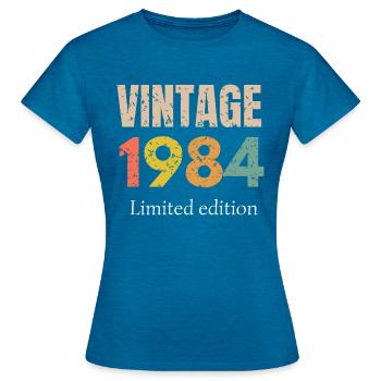 vintage 1984 limited edition - Anniversaire - T-shirt Femme - bleu saphir antique chiné - Devant - AI Model Female 172 dark (172cm)
