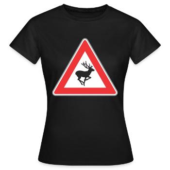 Road Sign deer - Women's T-Shirt - black - Front - AI Model Female 172 dark (172cm)