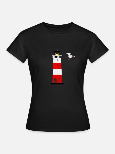Leuchtturm und Möwe - Frauen T-Shirt - Schwarz