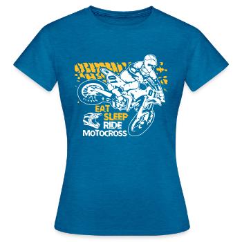 Eat Sleep Ride Motocross - Frauen T-Shirt - Antikblaues Saphir meliert - Vorne - AI Model Female 172 dark (172cm)