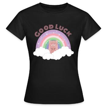 Regenbogen Schwein Wolken Good Luck Glück Geschenk - Frauen T-Shirt - Schwarz - Vorne - AI Model Female 172 dark (172cm)