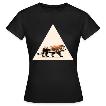 Löwensilhouette im Dreieck, Löwe Silhouette Sahara - Frauen T-Shirt - Schwarz - Vorne - AI Model Female 172 dark (172cm)