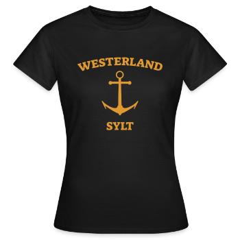 Westerland - Sylt - Mer du Nord - Ancre - Mouette - Île - T-shirt Femme - noir - Devant - AI Model Female 172 dark (172cm)