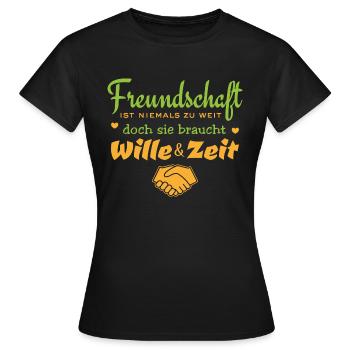 Freundschaft ist niemals zu weit - Spruch - Frauen T-Shirt - Schwarz - Vorne - AI Model Female 172 dark (172cm)