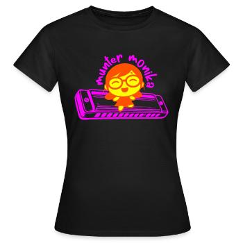 munter monika dancing on the mundharmonika pink - Frauen T-Shirt - Schwarz - Vorne - AI Model Female 172 dark (172cm)