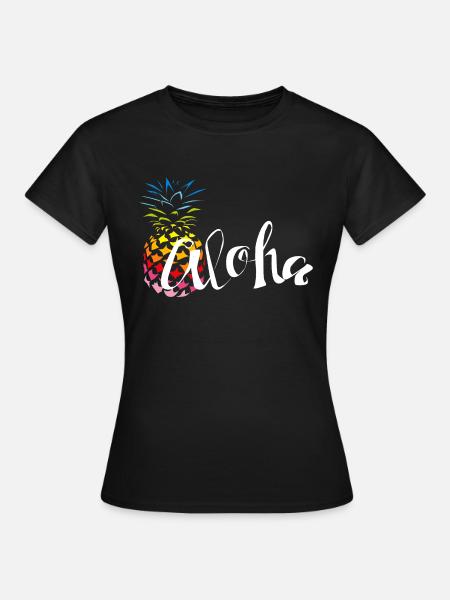 Ananas Regenbogen Aloha - Frauen T-Shirt - Schwarz