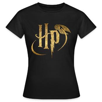 Harry Potter Logo Gold - Frauen T-Shirt - Schwarz - Vorne - AI Model Female 172 dark (172cm)