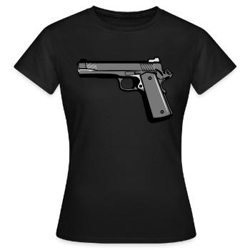 Waffen Pistole schiessen - Frauen T-Shirt - Schwarz - Vorne - AI Model Female 172 dark (172cm)